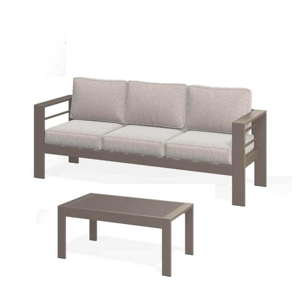 Outdoor Patio Set Iron Khaki 2 Piece 3 Seat Sofa 5 in Cushions 43in Table