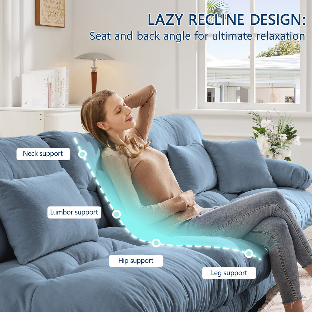 Sectional Sofa Cloud Chenille Blue 2 Seat Convertible Ottoman