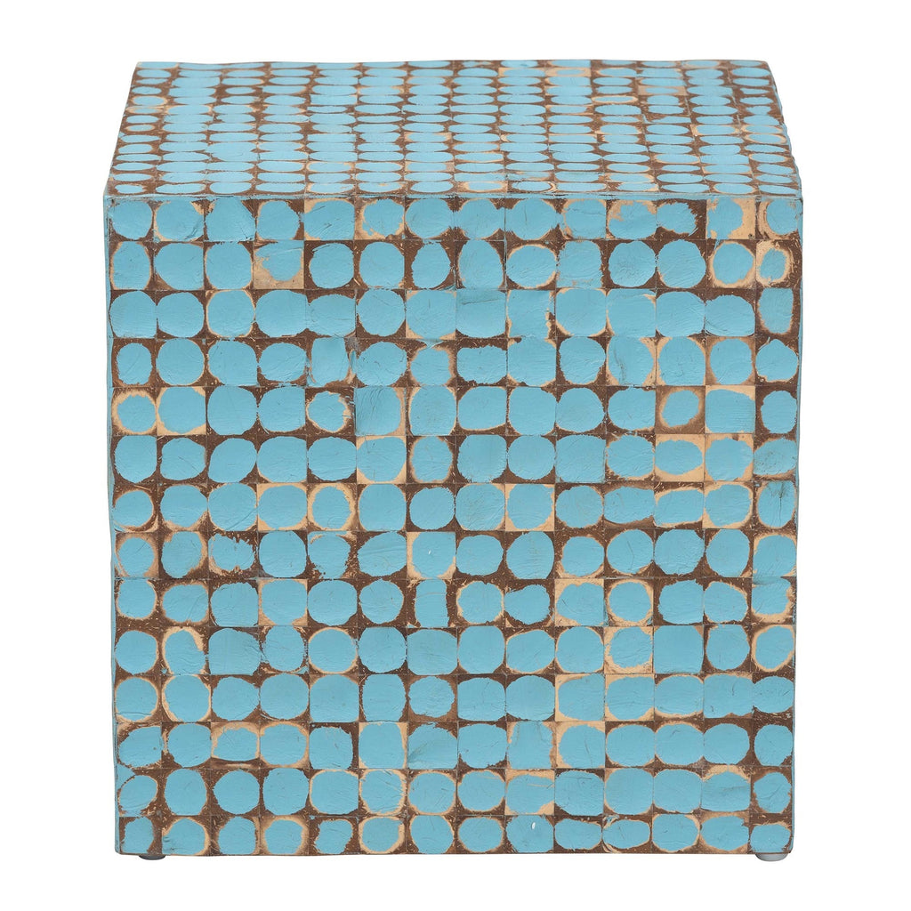 Bohemian Sky Blue Coconut Shell and Acacia Wood End Table