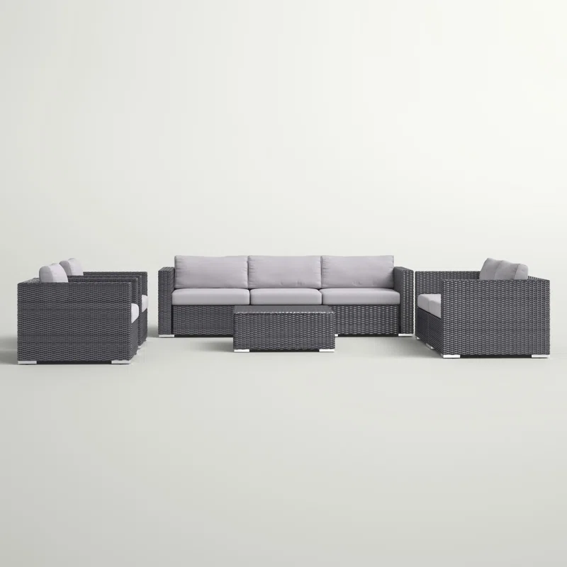 7 Piece Outdoor Patio Wicker Sofa Set Gray