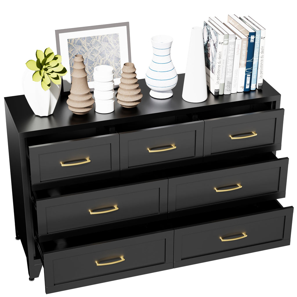 Dresser Low-Profile 7-Drawer Black Steel Smooth Glide 47.3x15.8x30.8 In