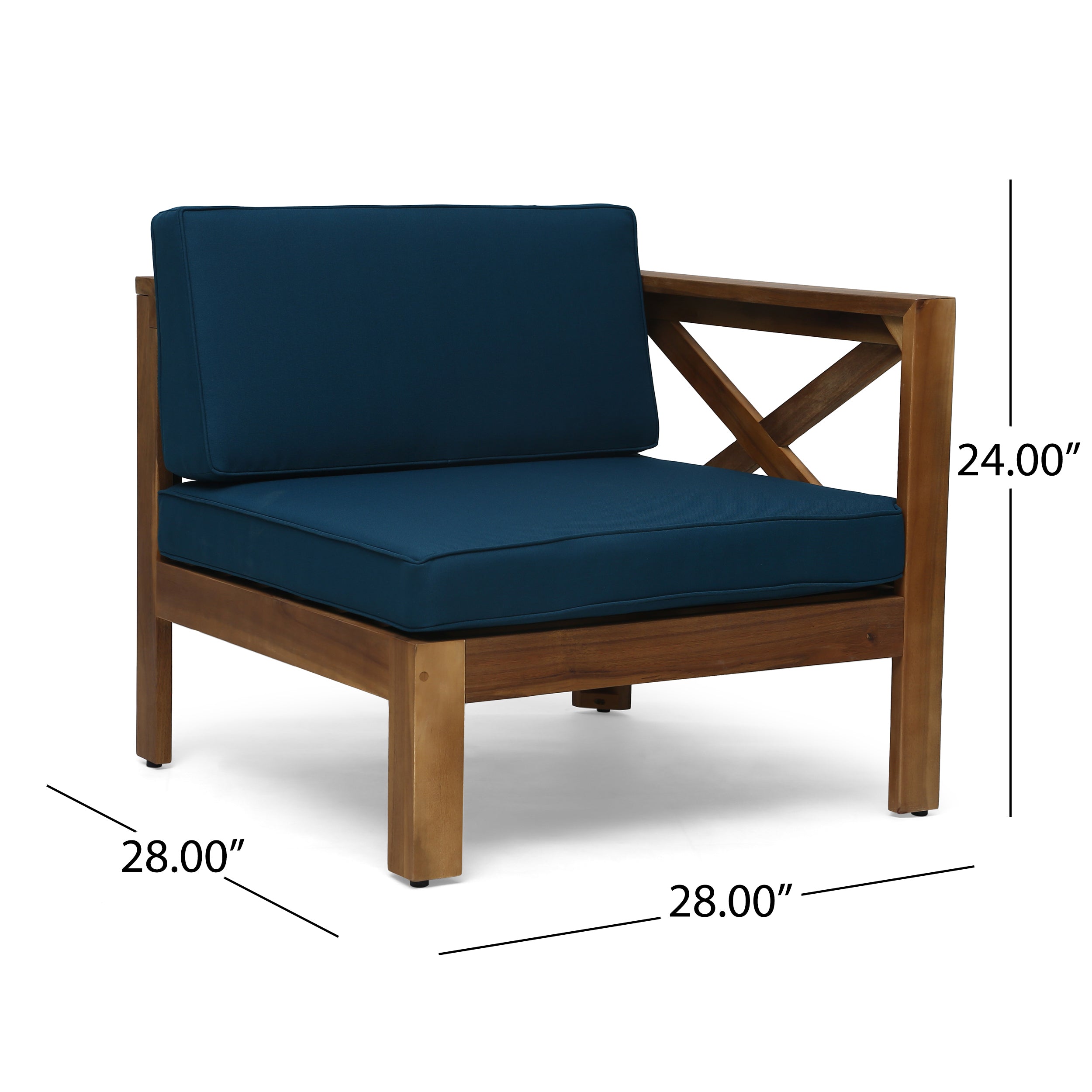 Outdoor Sectional Set Acacia Wood Teak Dark Blue Cushions 5 Piece Seats 4