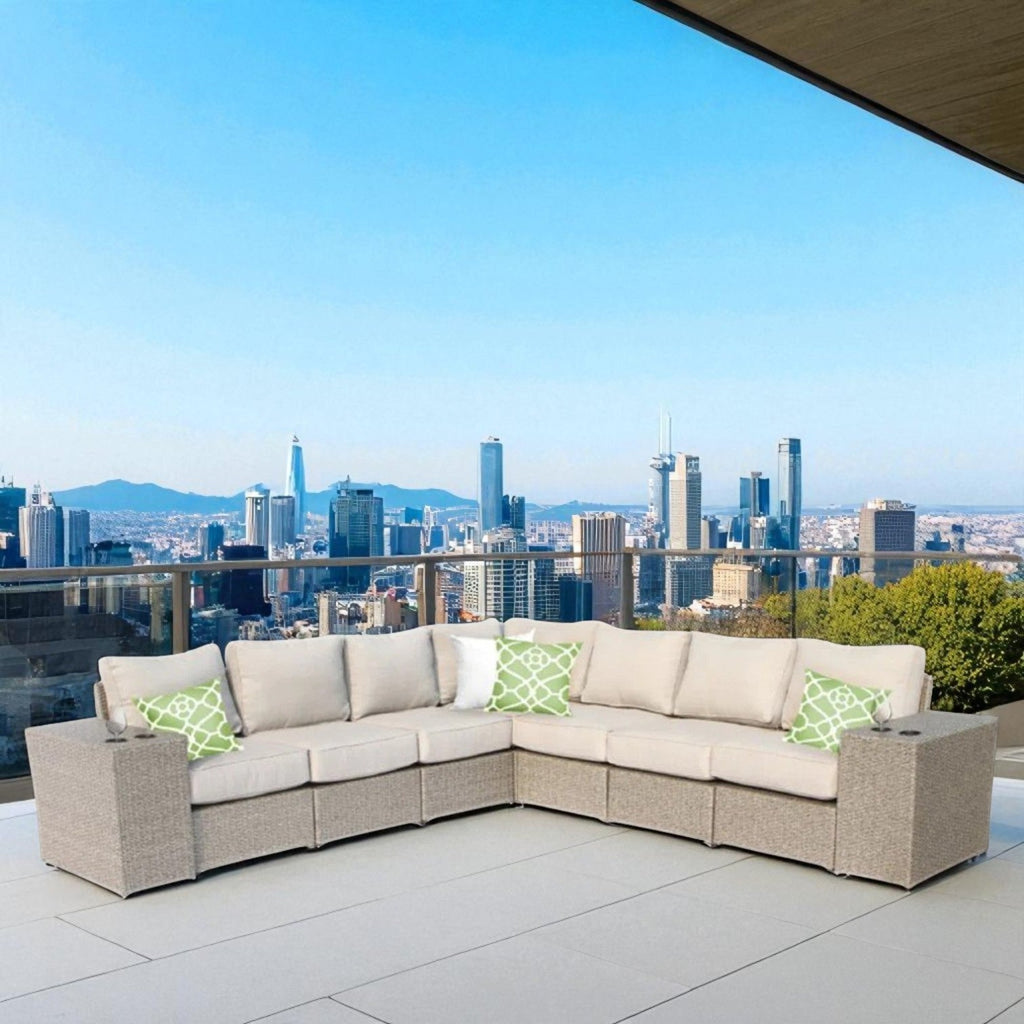 Outdoor Sectional Set PE Wicker Aluminum Gray 9 Piece Modular Seats 6