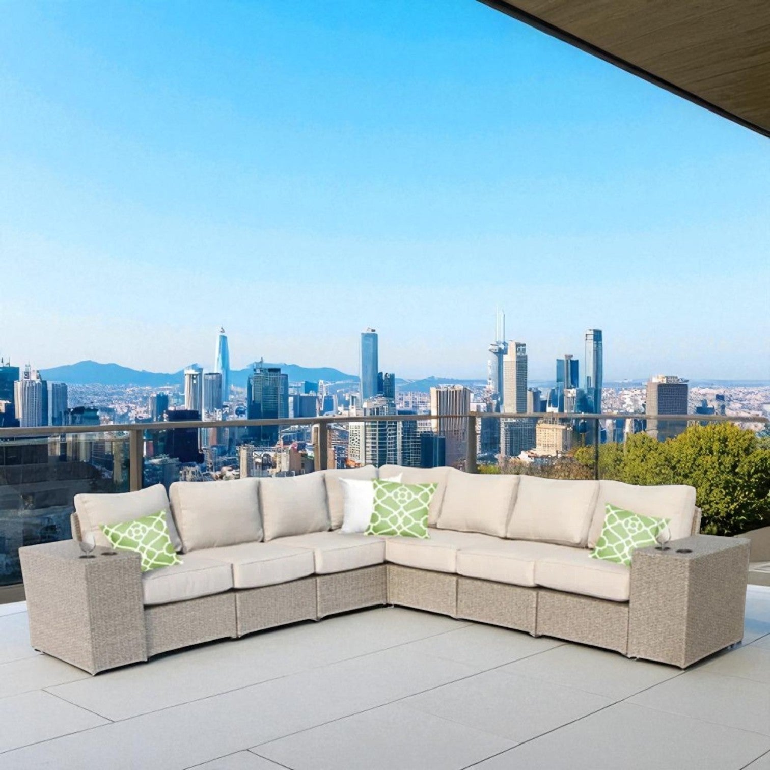 Outdoor Sectional Set PE Wicker Aluminum Gray 9 Piece Modular Seats 6