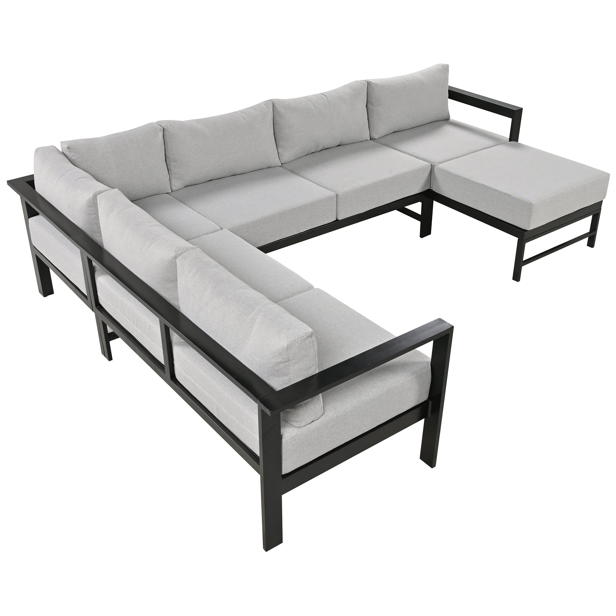 Outdoor Sectional Set Iron Gray U-Shape Seats 5 to 6 5.9 In Cushion