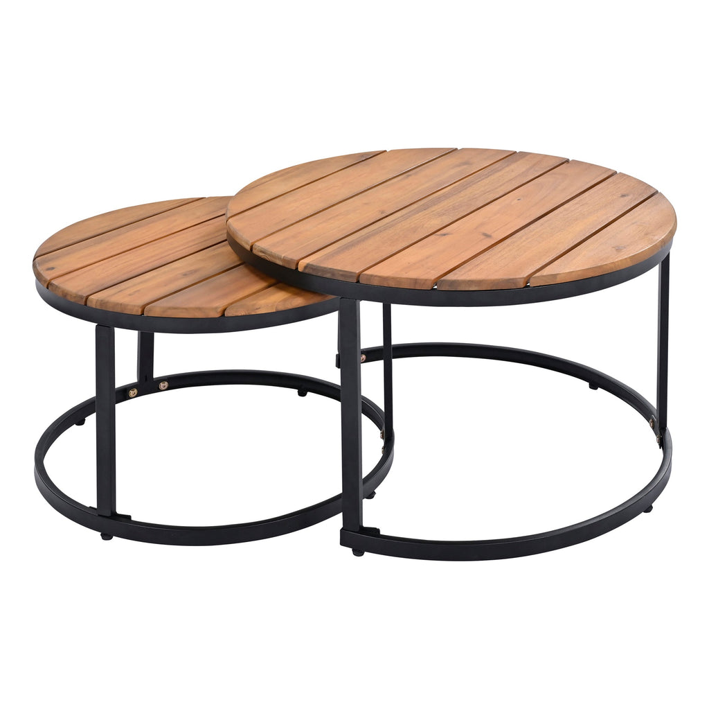 Outdoor Sectional Set Acacia Wood Steel Beige Cushion 6 Piece Seats 5