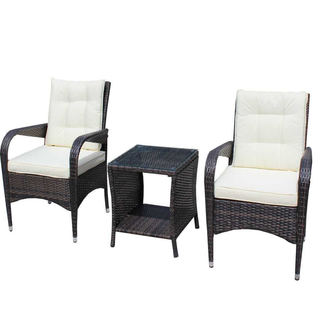 Outdoor Conversation Set PE Rattan Steel Brown Beige Cushion 3 Piece
