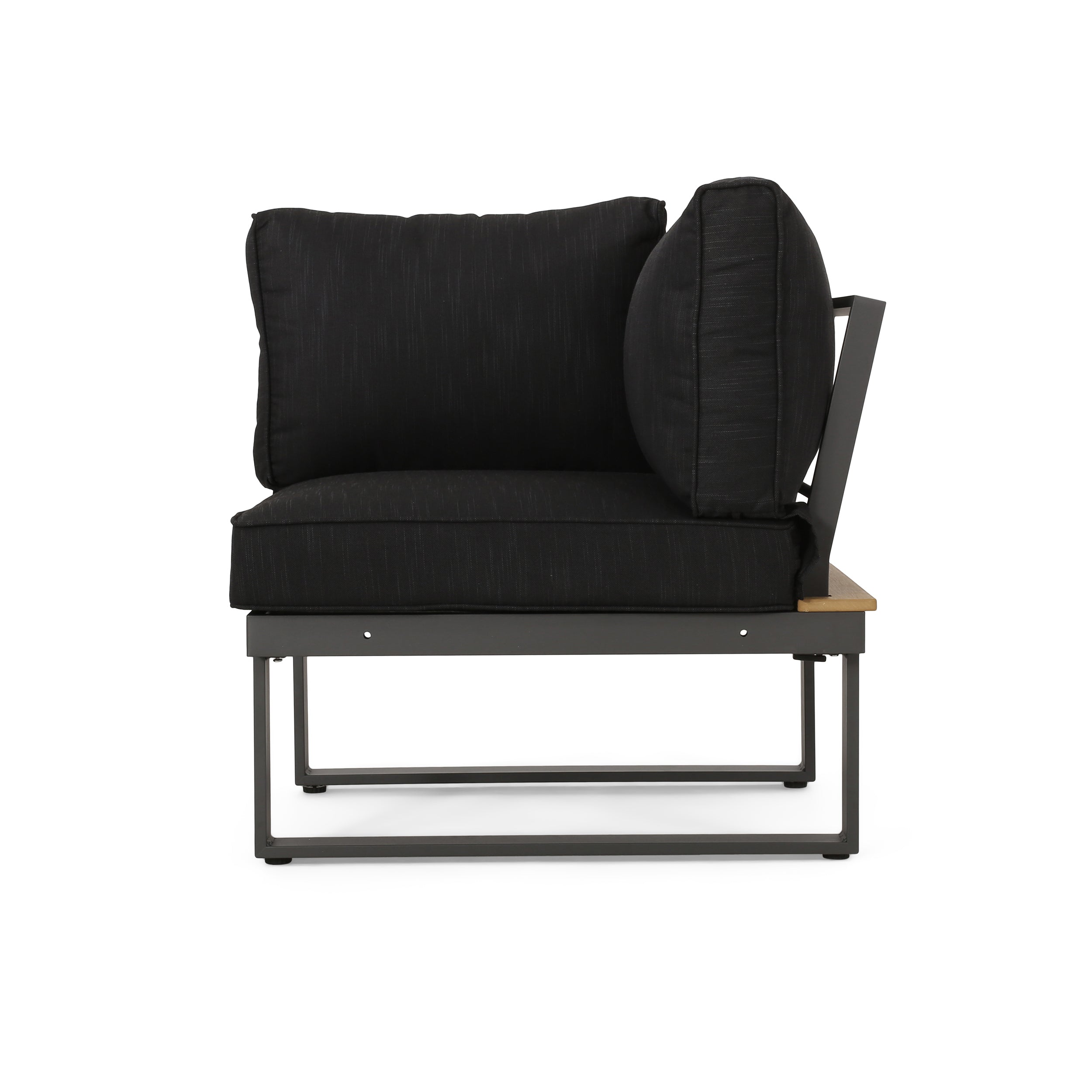 Outdoor Sectional Set Aluminum Acacia Wood Dark Gray 5 Piece Seats 5