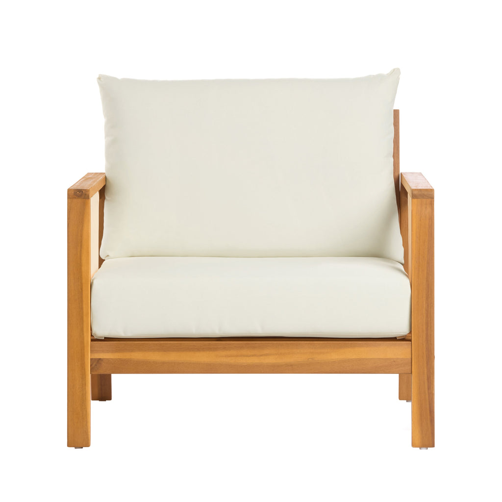 Outdoor Sofa Set Acacia Wood Textilene Teak Beige 4 Piece Seats 4