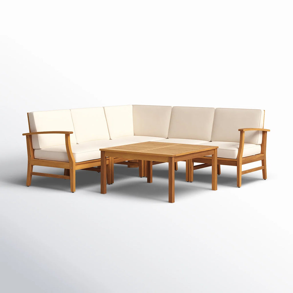 Outdoor Sectional Set Acacia Wood Cream 6 Piece Modular Seats 5