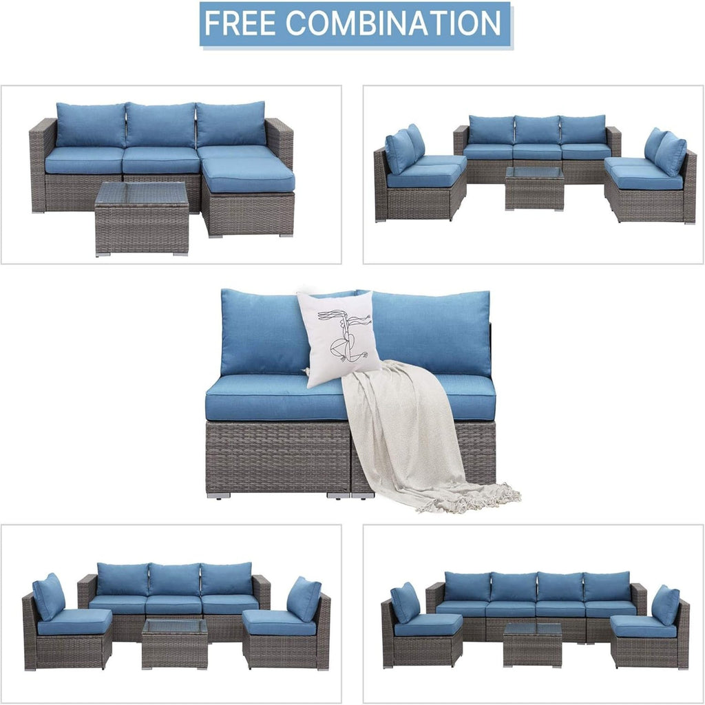 Outdoor Patio Sofa Set PE Rattan Blue 2 Piece Armless Modular