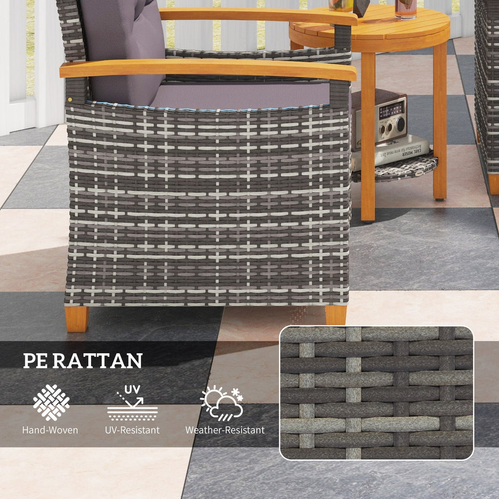 Outdoor Bistro Set PE Rattan Wood Frame Gray 3 Piece