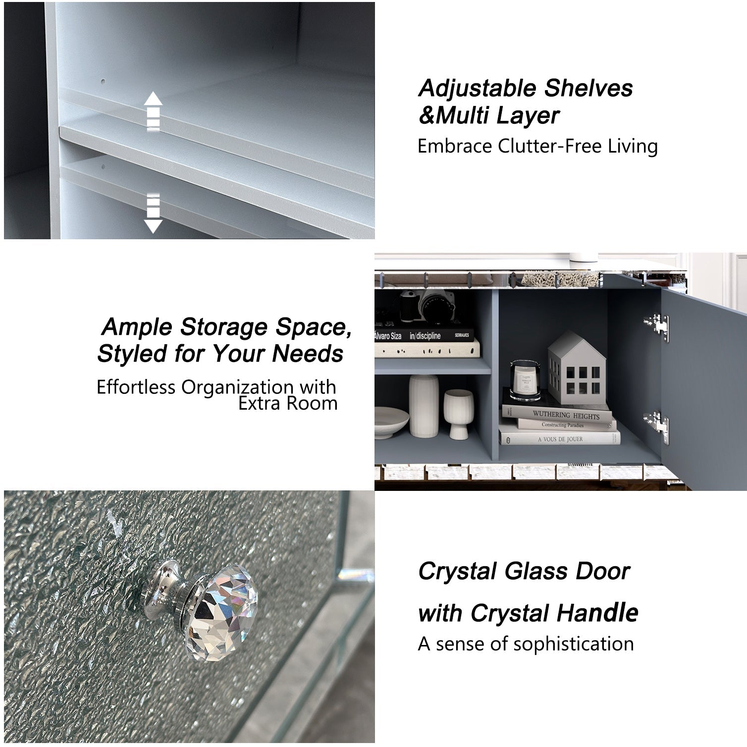 TV Stand Mirrored Crushed Diamond Glass Silver 59 In Fits 65 In TV