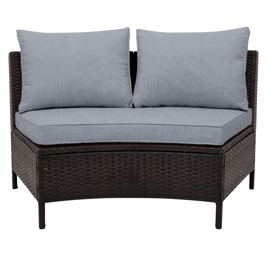 Outdoor Sectional Set PE Rattan Steel Gray Half Moon 5 Piece 350 LB