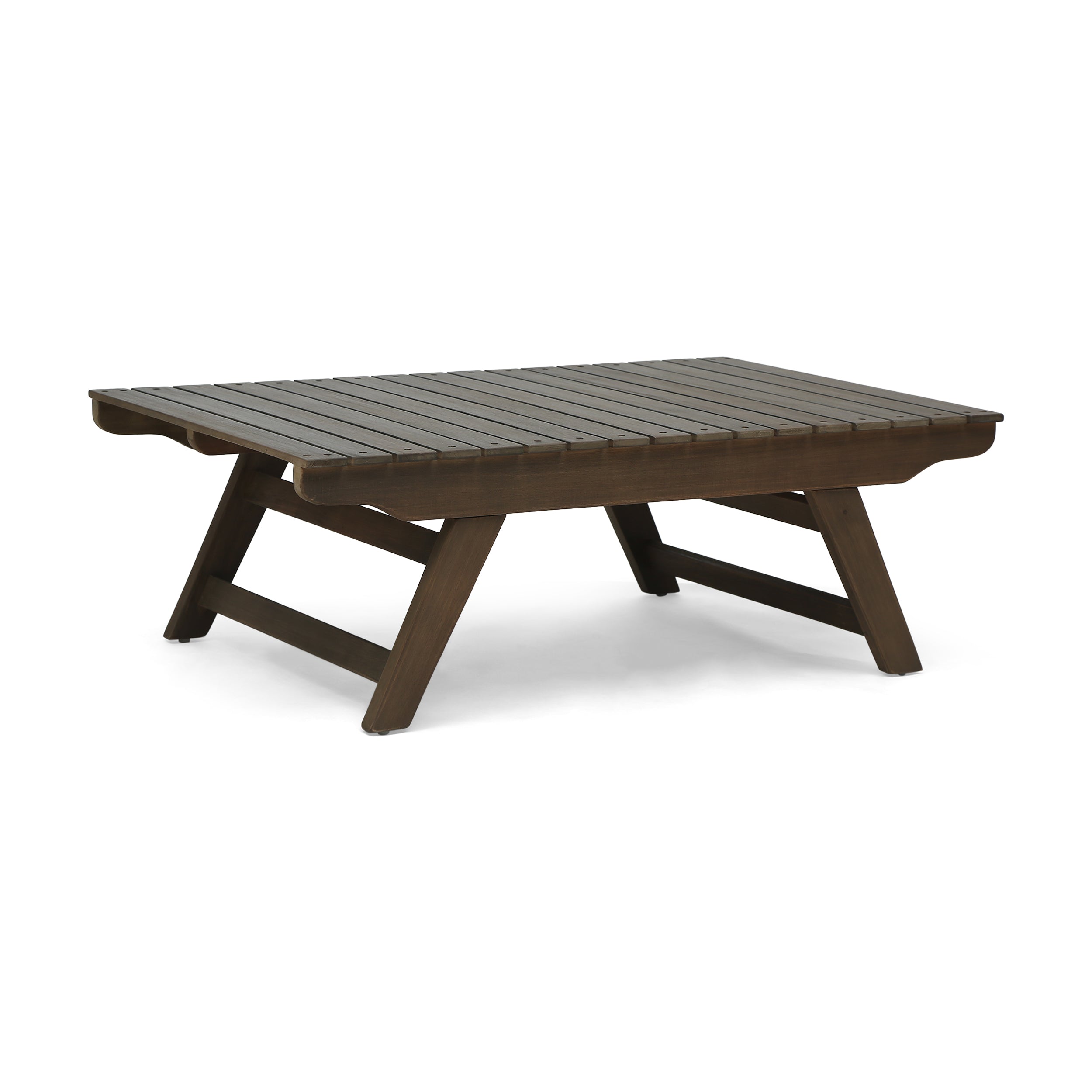 Outdoor Coffee Table Acacia Wood Gray Open Slat Design 37x24x12.5 In