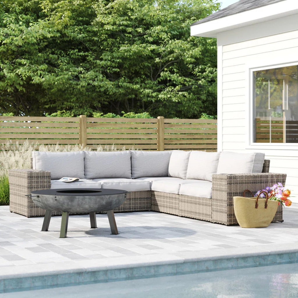 Outdoor Sectional Set HDPE Wicker Aluminum Gray L-Shape 102 In Seats 4