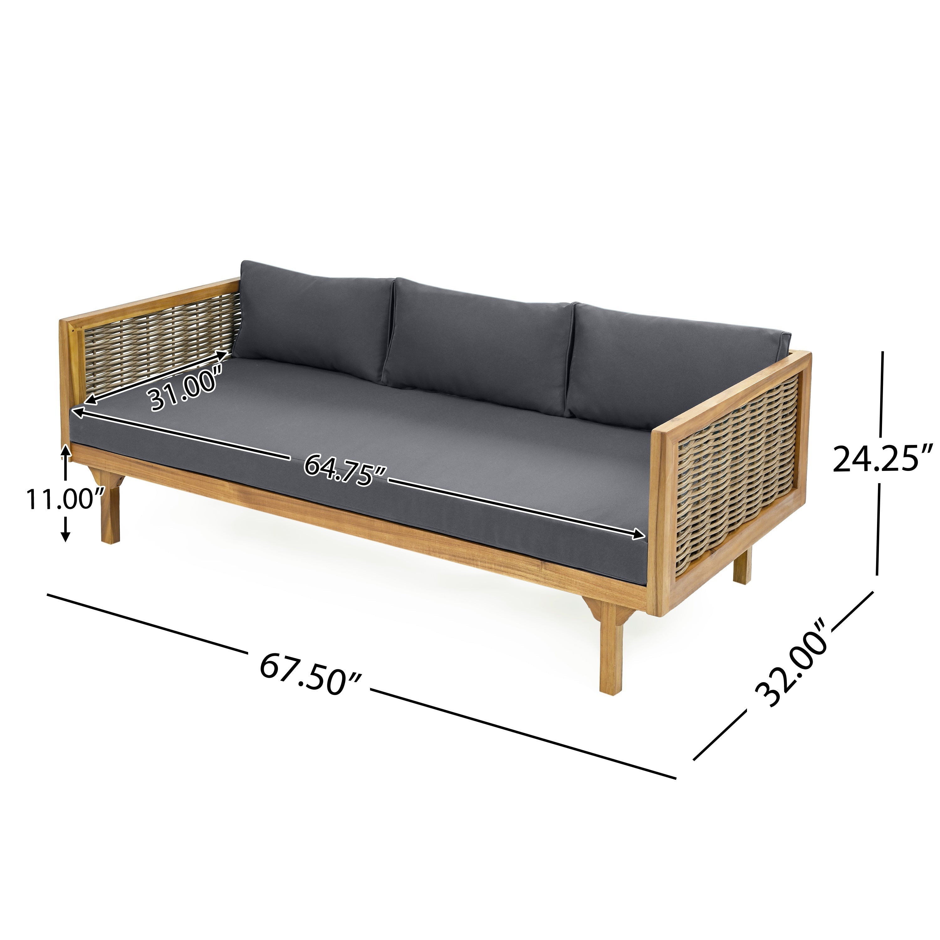 Outdoor Patio Set Acacia Wood Wicker Teak Dark Gray Daybed 2 Piece 600 LB