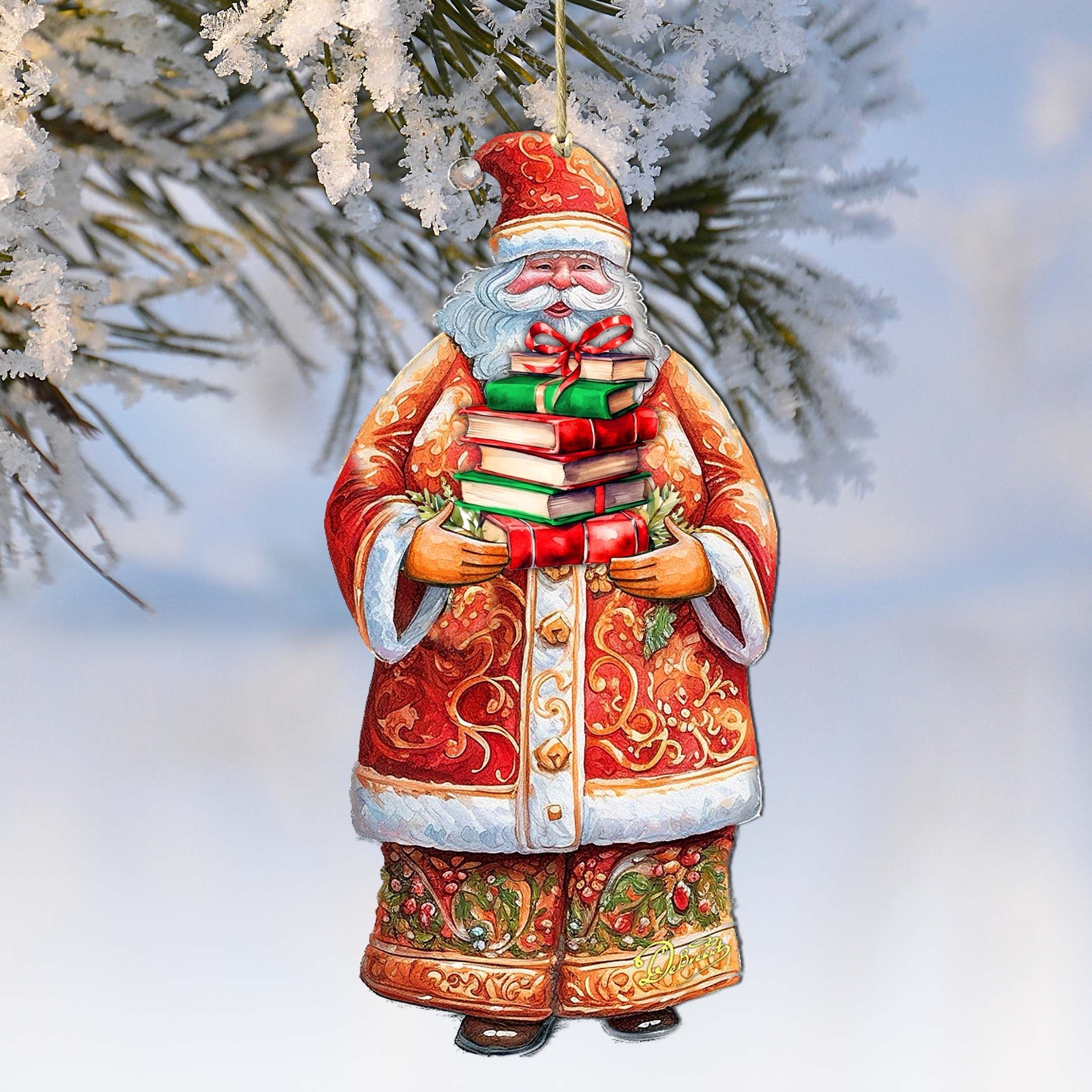 Santa's Book Collection Wooden Ornaments by G. Debrekht - Christmas Santa Snowman Decor - 8691405