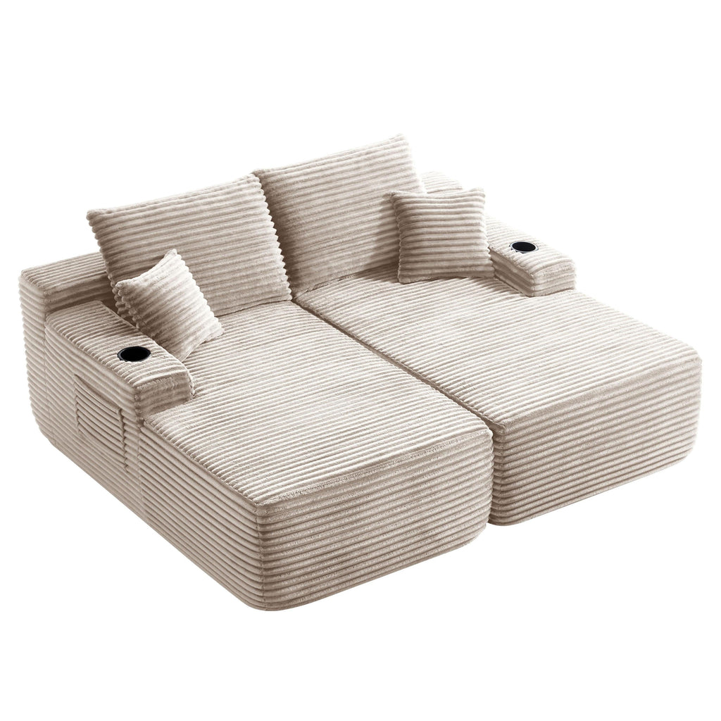 Sectional Sofa L-Shape Plush Beige 69" Double Chaise