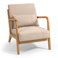 Accent Chair Mid-Century Linen Beige Solid Wood Arms and Legs 23x30x30 In