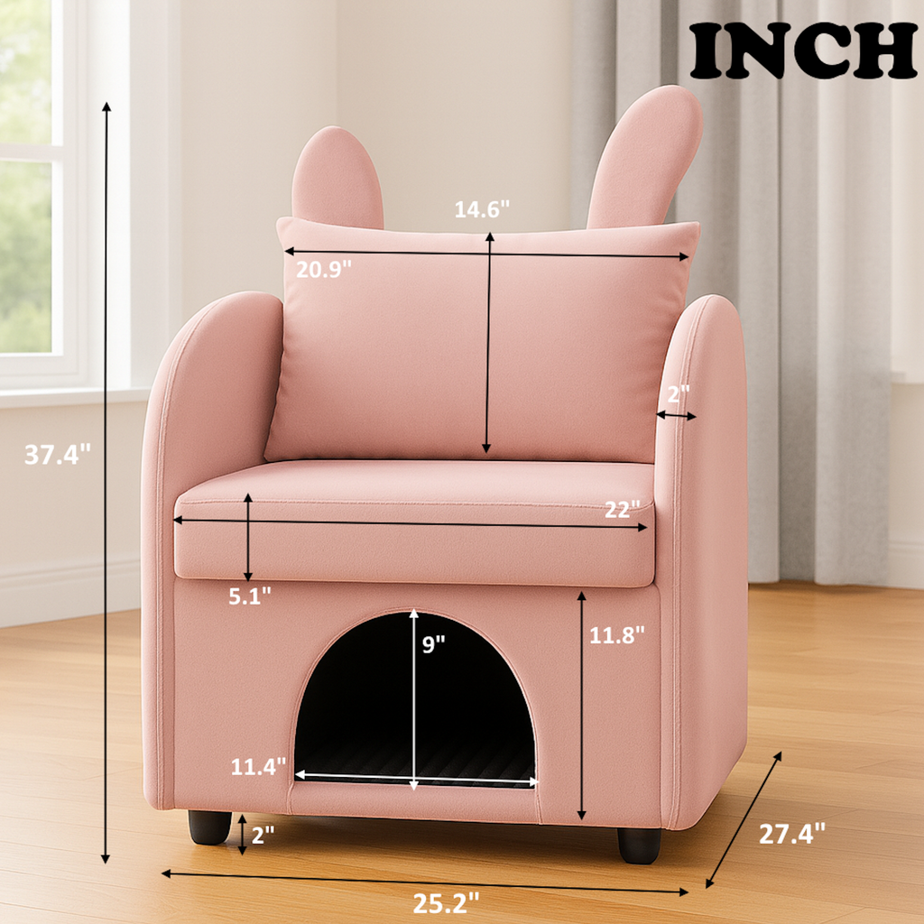 Pink Velvet Accent Chair Bunny Ear Pet Hideaway 27x25x37