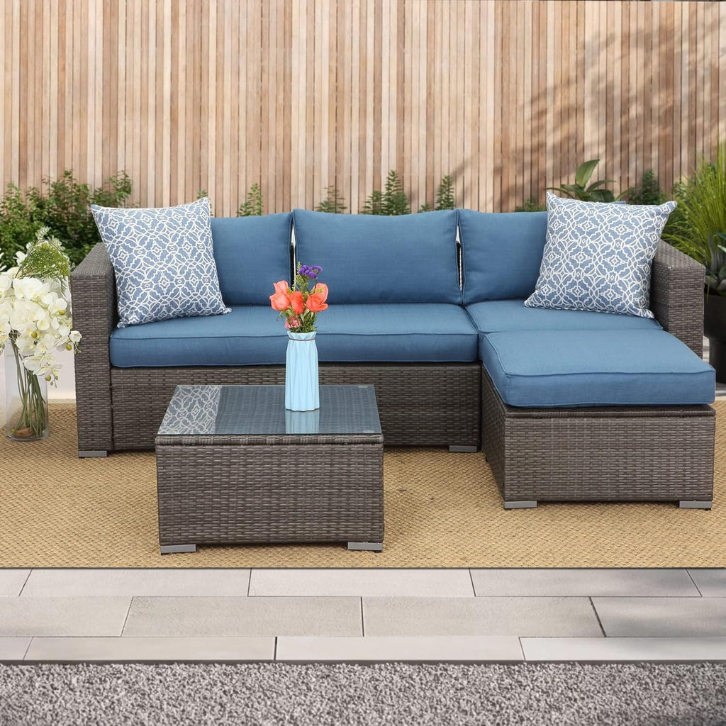 Outdoor Patio Sofa Set PE Rattan Blue 2 Piece Armless Modular