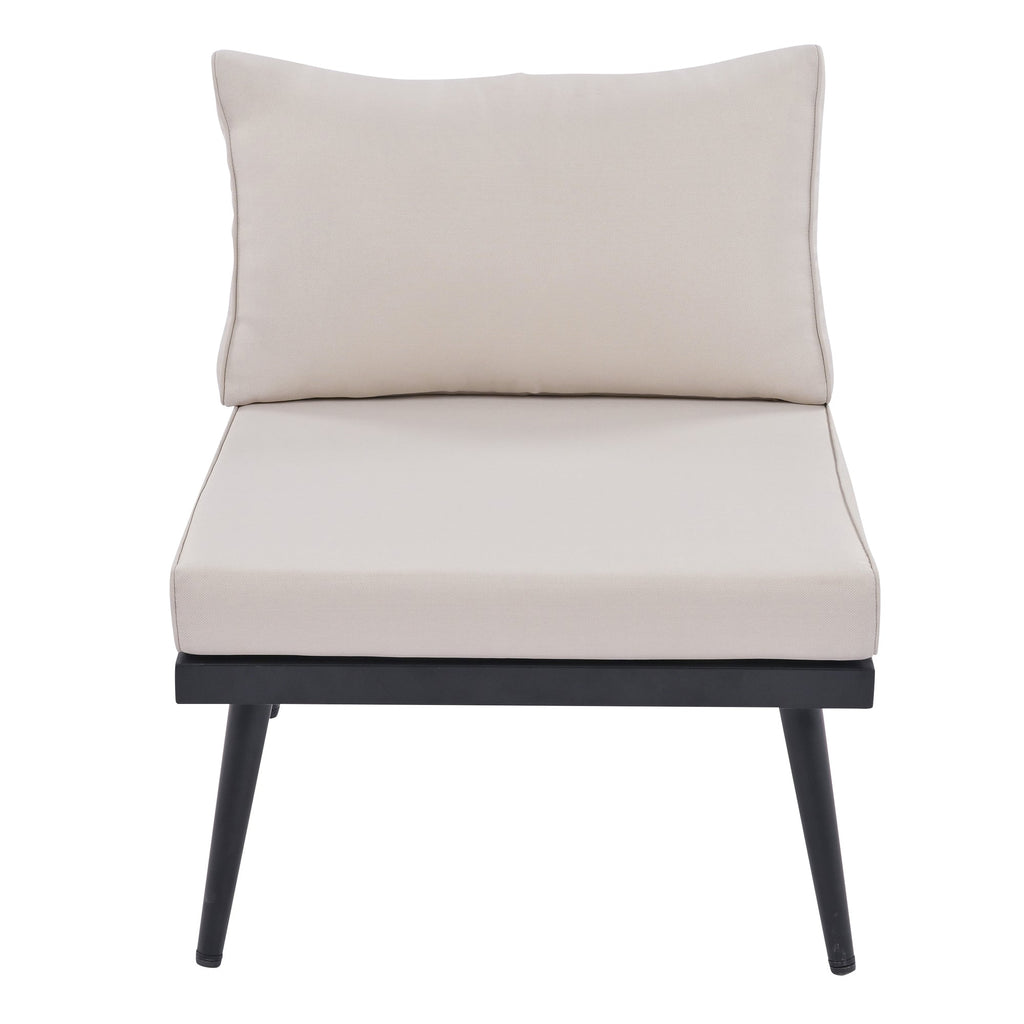 Outdoor Sectional Set Acacia Wood Steel Beige Cushion 6 Piece Seats 5