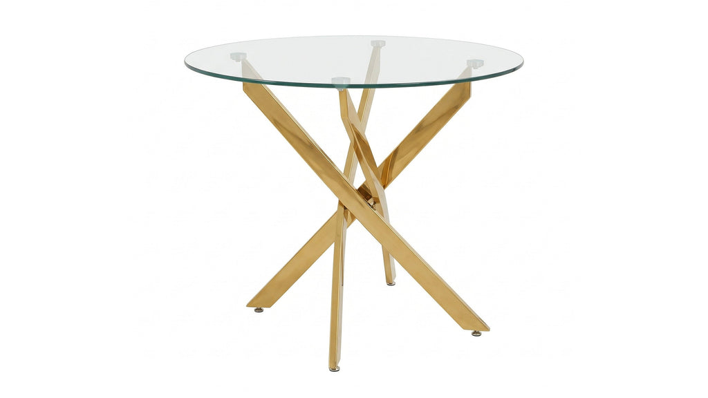 Round Glass Dining Table Set for 4, 35.5' Glass Dining Table with Gold Legs,