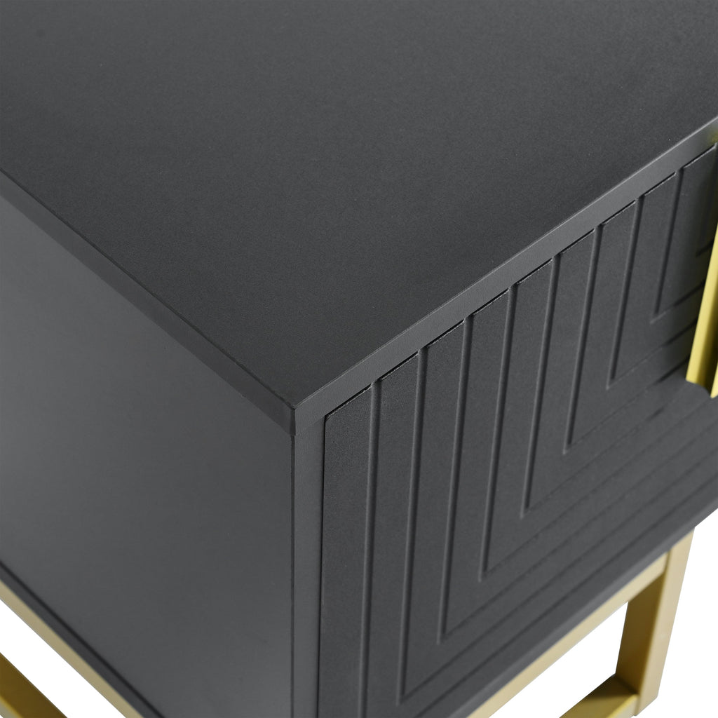 TV Stand Modern Black Gold Geometric Door MDF Adjustable Shelves Fits 80 In