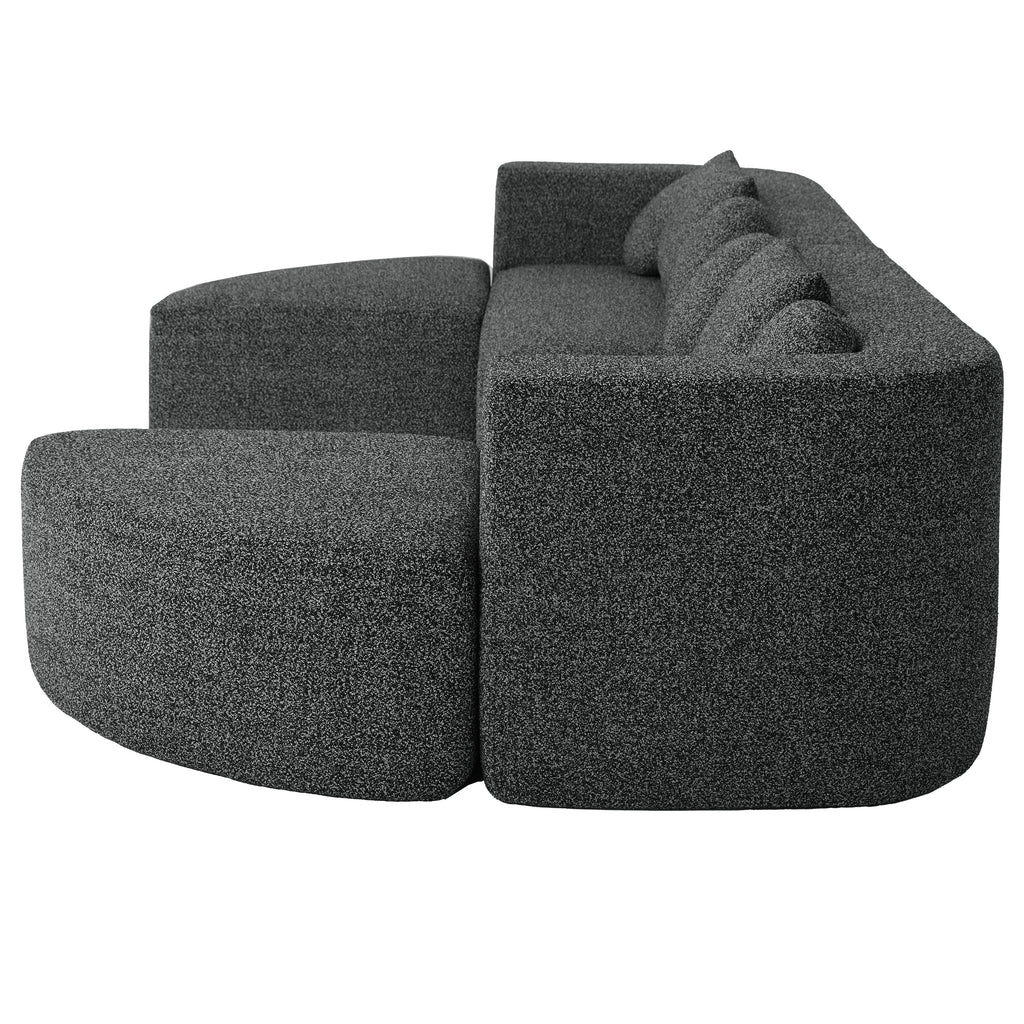 Sectional Sofa U-Shape Modular Boucle Black 6-Seat Deep Seating 114.9x64.5 In