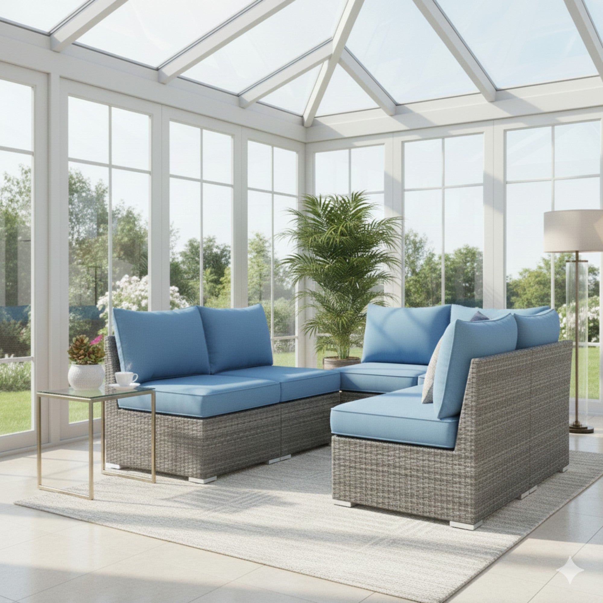 Outdoor Patio Sofa Set PE Rattan Blue 2 Piece Armless Modular
