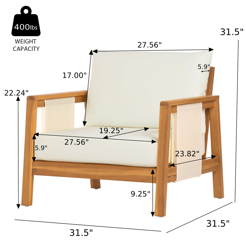 Outdoor Sofa Set Acacia Wood Textilene Teak Beige 4 Piece Seats 4