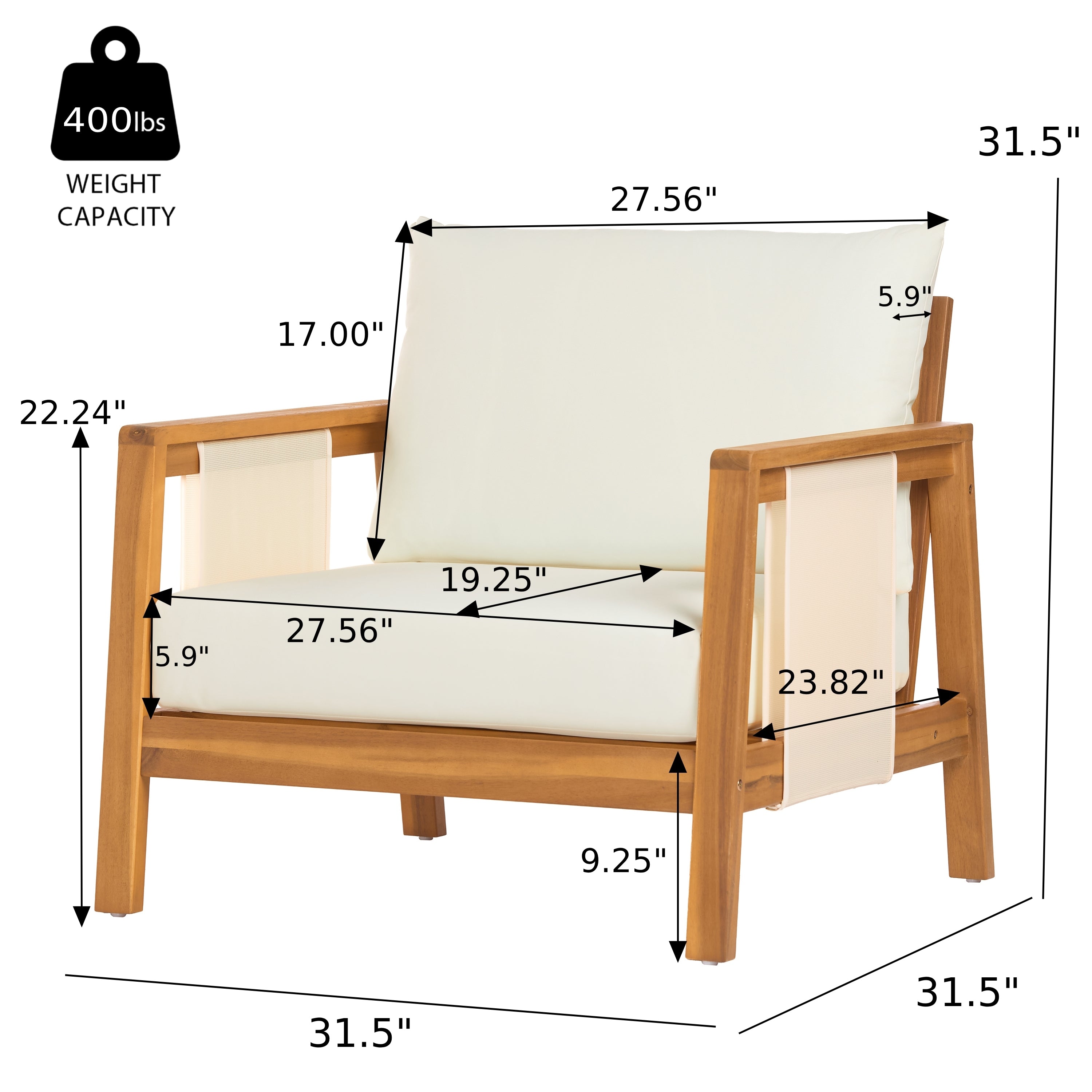 Outdoor Sofa Set Acacia Wood Textilene Teak Beige 4 Piece Seats 4
