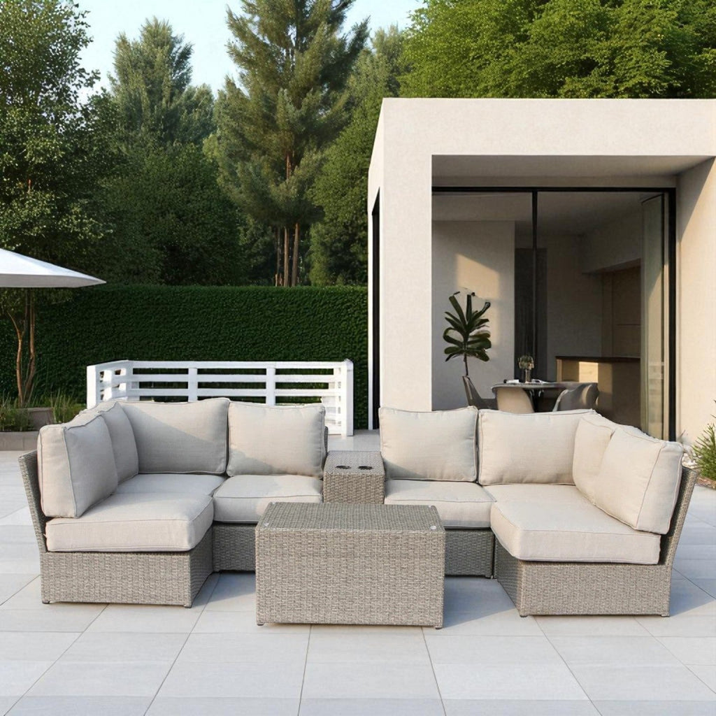 Outdoor Sofa Set HDPE Wicker Gray 8 Piece Aluminum Frame Seats 4