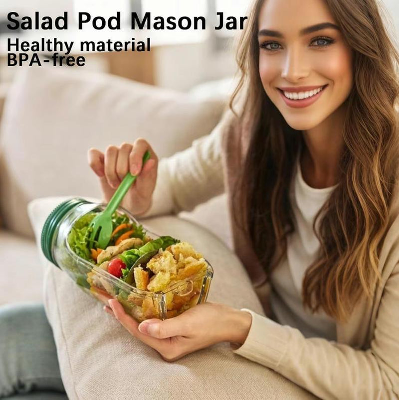 Portable Salad Storage Jar Container with Leakproof Dressing Compartment,Environmentally Friendly Plastic Materials,Microwave/ Dishwasher/Freezer Safe,Suitable for Home, Outdoor, Travel and Party, Work,Fitnessportable,Keeps Food Fresh Ransparent Bowl