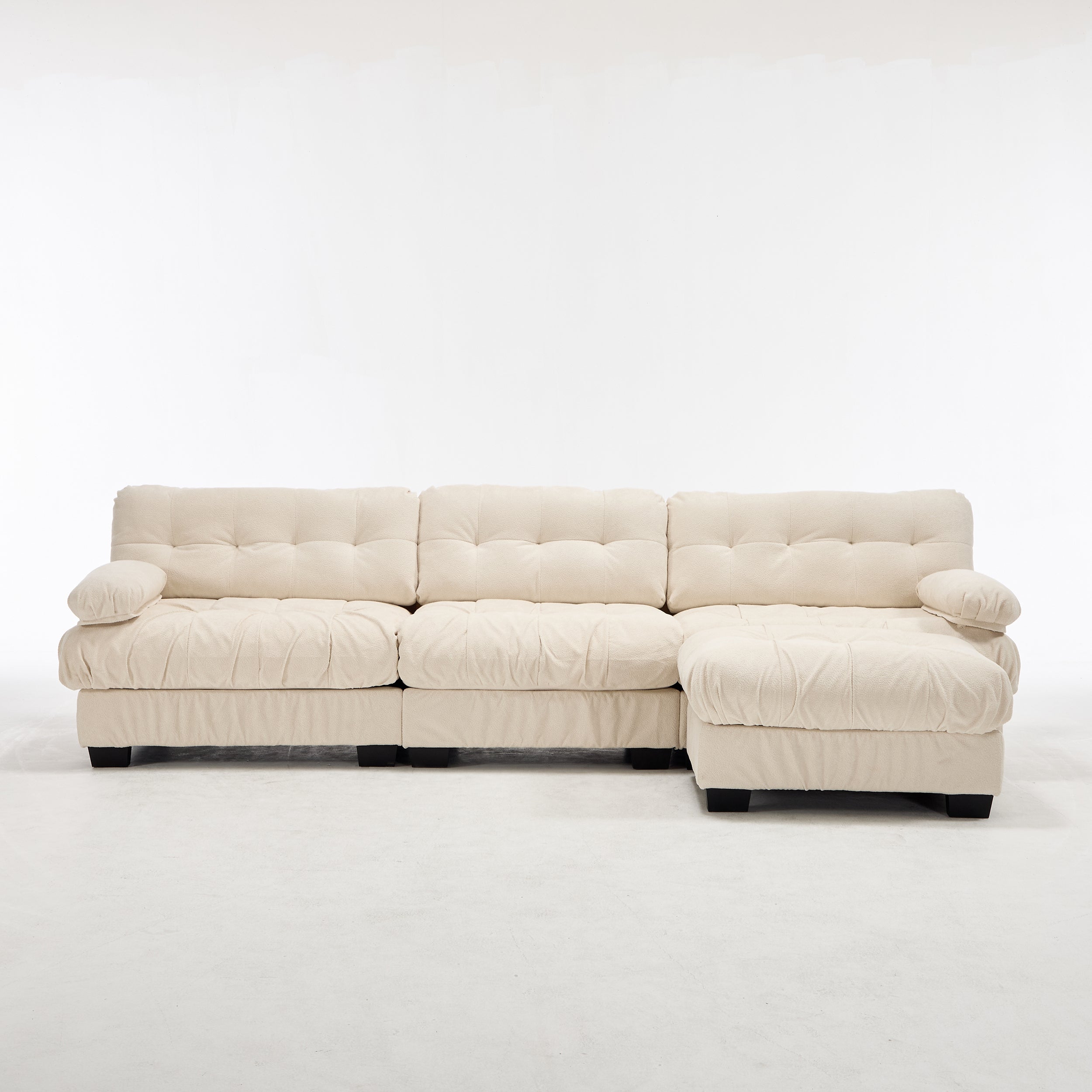 Sectional Sofa L-Shape Flannelette Beige 4 Seat Ottoman 123 In Deep Seat
