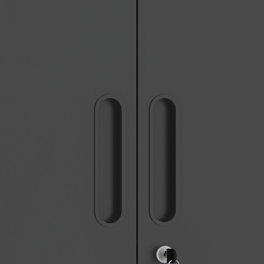 Metal Wall Mounted Tool Storage Cabinet With 2 Locking Doors, Adjustable Shelf, And Drawer