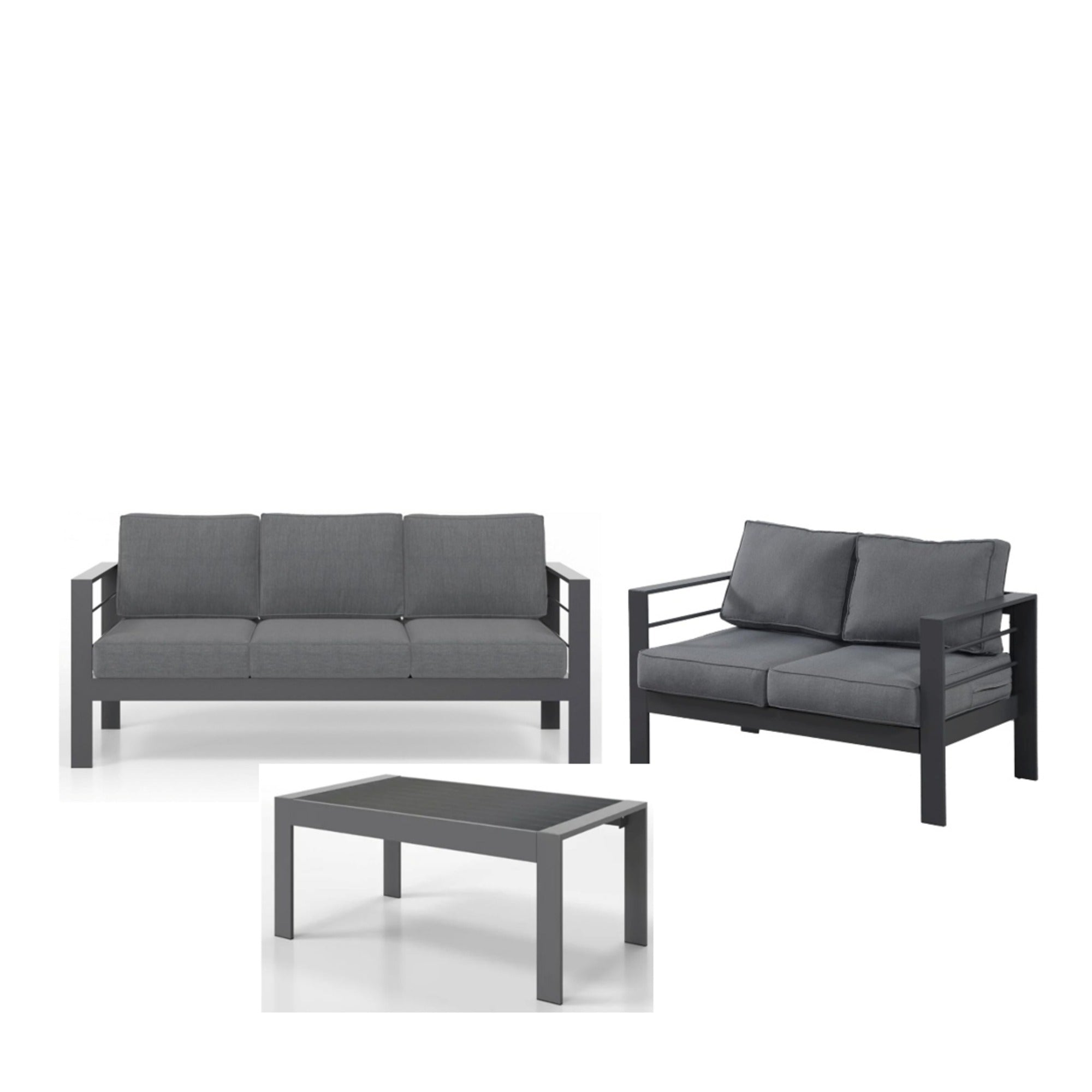 Outdoor Conversation Set 5 Seat Aluminum Gray Blue Cushion