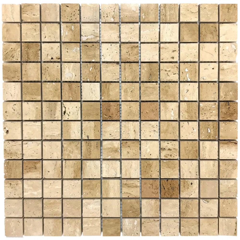 Honed Travertine Mesh-Mounted Mosaic Tile 12x12 - Soft Walnut Tone