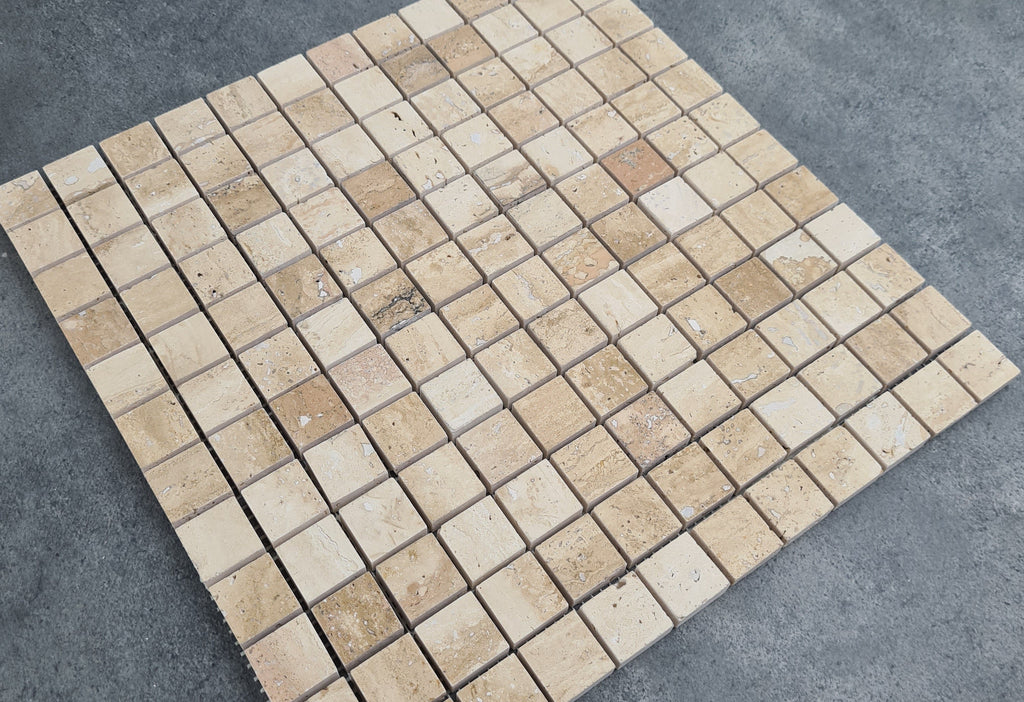 Honed Travertine Mesh-Mounted Mosaic Tile 12x12 - Soft Walnut Tone