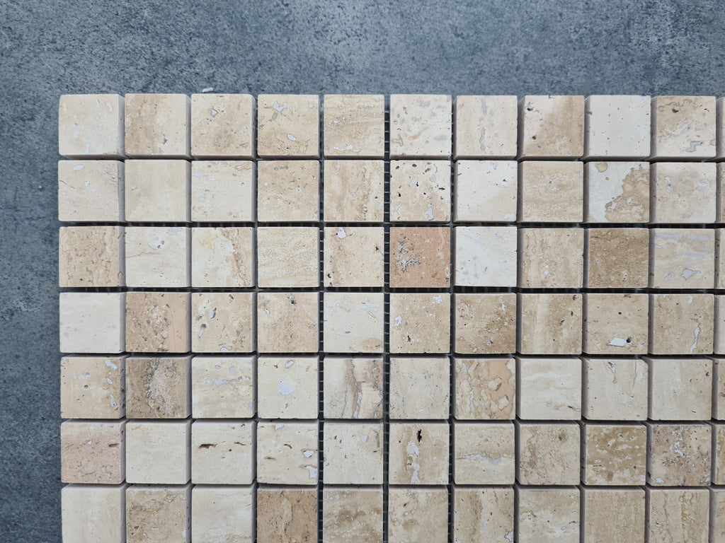 Honed Travertine Mesh-Mounted Mosaic Tile 12x12 - Soft Walnut Tone