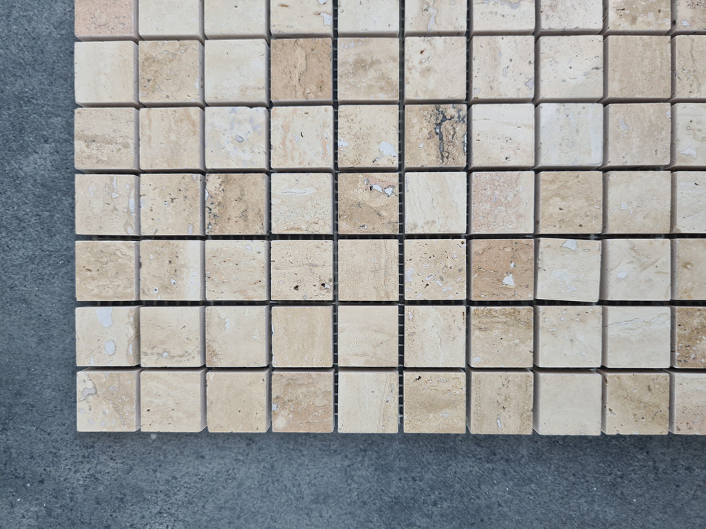 Honed Travertine Mesh-Mounted Mosaic Tile 12x12 - Soft Walnut Tone