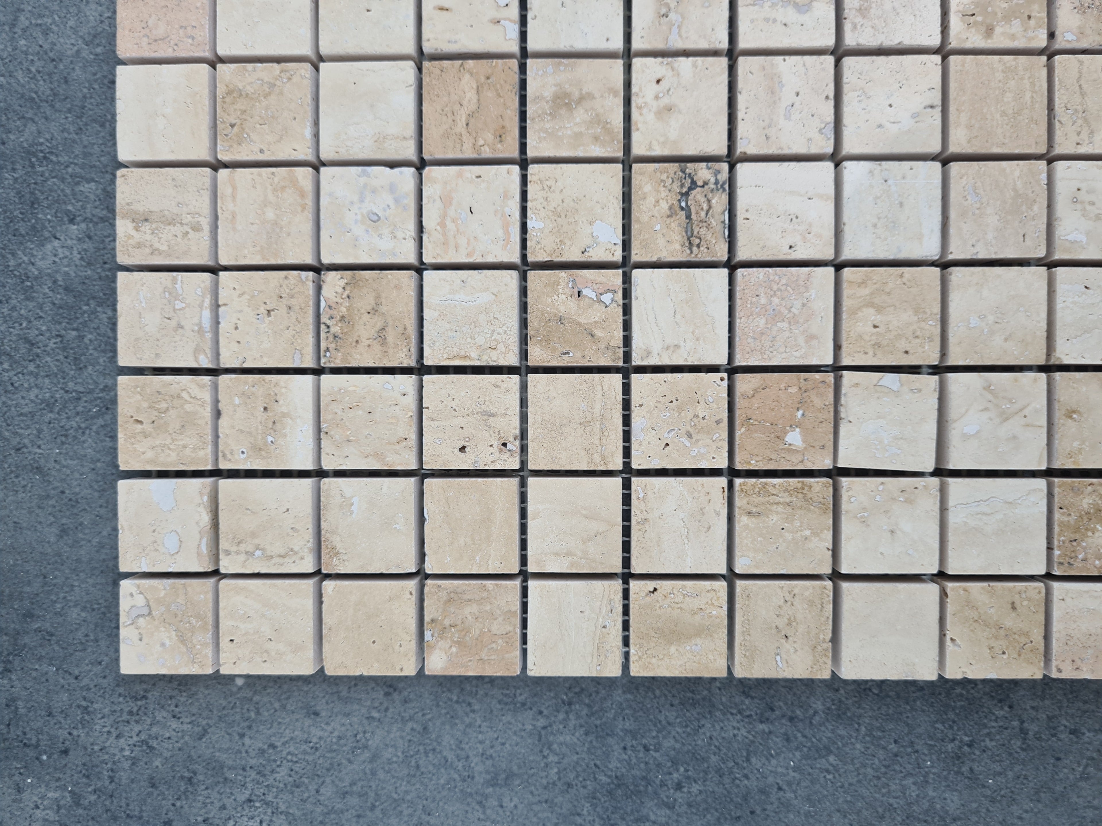 Honed Travertine Mesh-Mounted Mosaic Tile 12x12 - Soft Walnut Tone