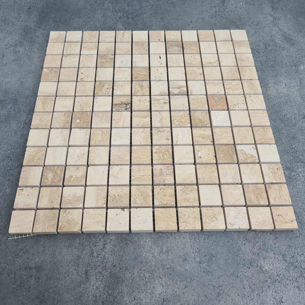 Honed Travertine Mesh-Mounted Mosaic Tile 12x12 - Soft Walnut Tone