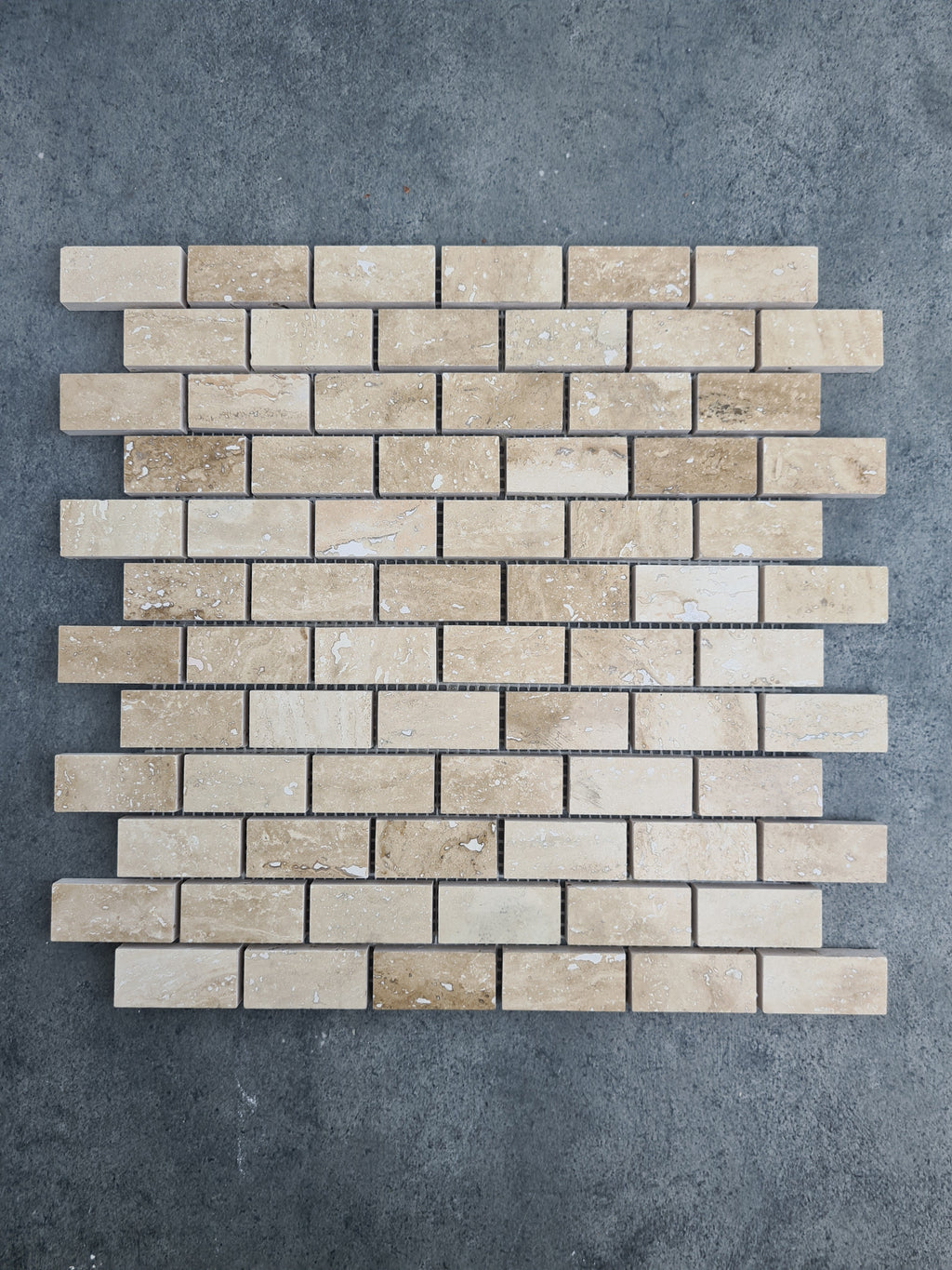 Honed Travertine Mesh-Mounted Mosaic Tile 12x12 - Soft Walnut Tone