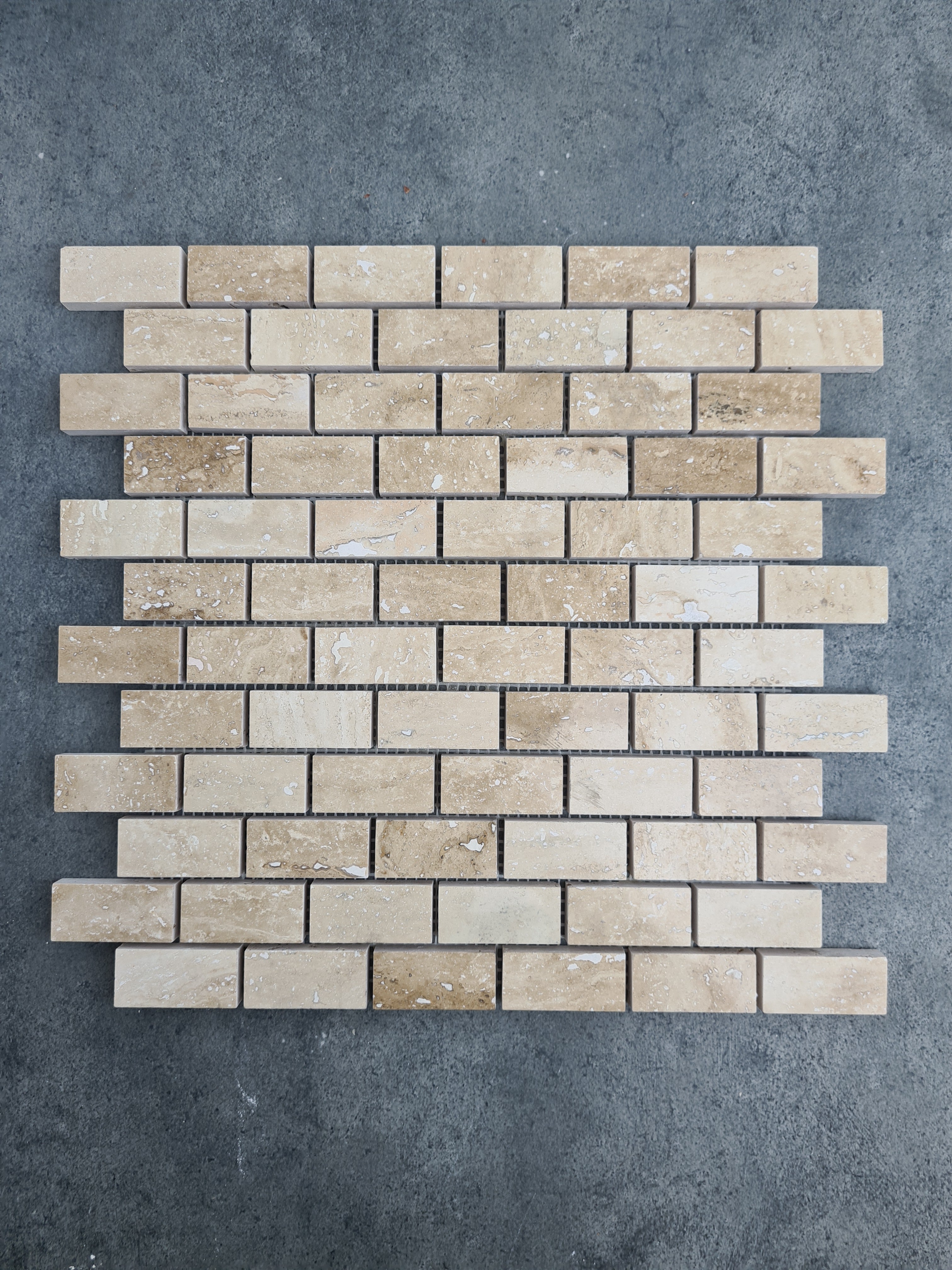 Honed Travertine Mesh-Mounted Mosaic Tile 12x12 - Soft Walnut Tone