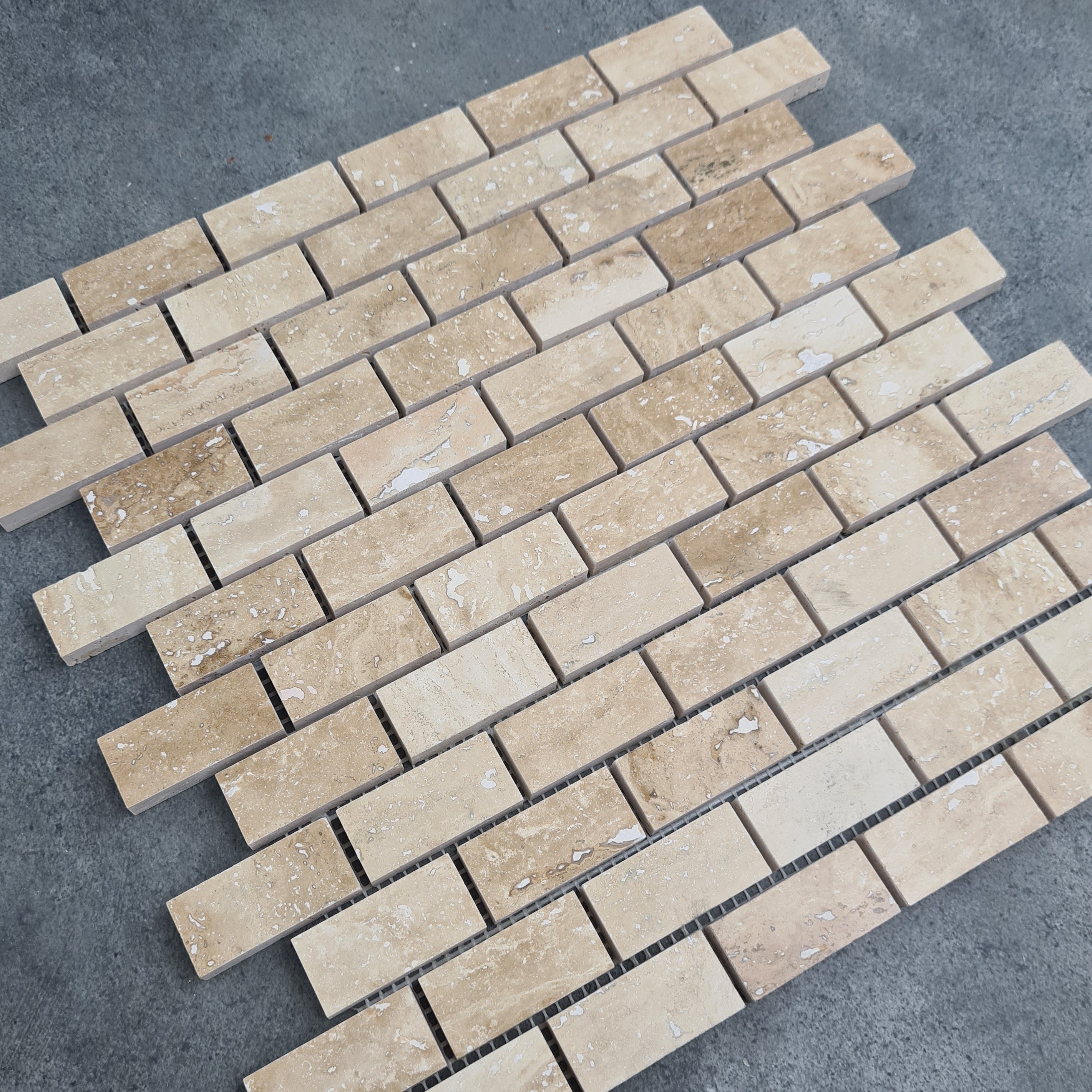 Honed Travertine Mesh-Mounted Mosaic Tile 12x12 - Soft Walnut Tone