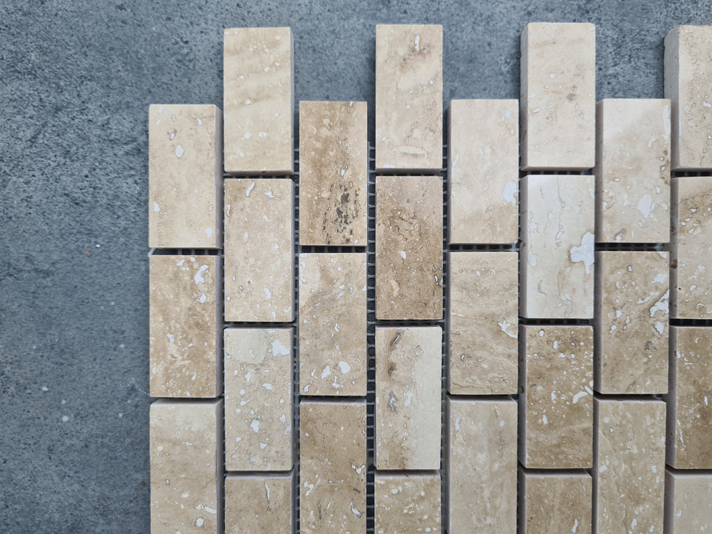 Honed Travertine Mesh-Mounted Mosaic Tile 12x12 - Soft Walnut Tone