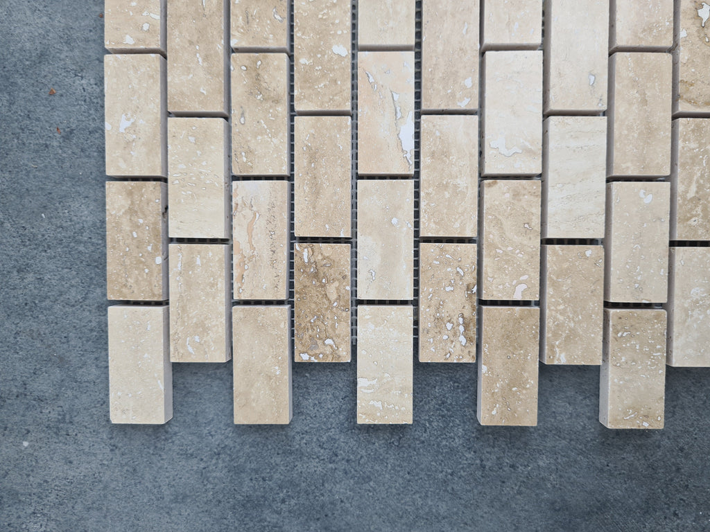 Honed Travertine Mesh-Mounted Mosaic Tile 12x12 - Soft Walnut Tone