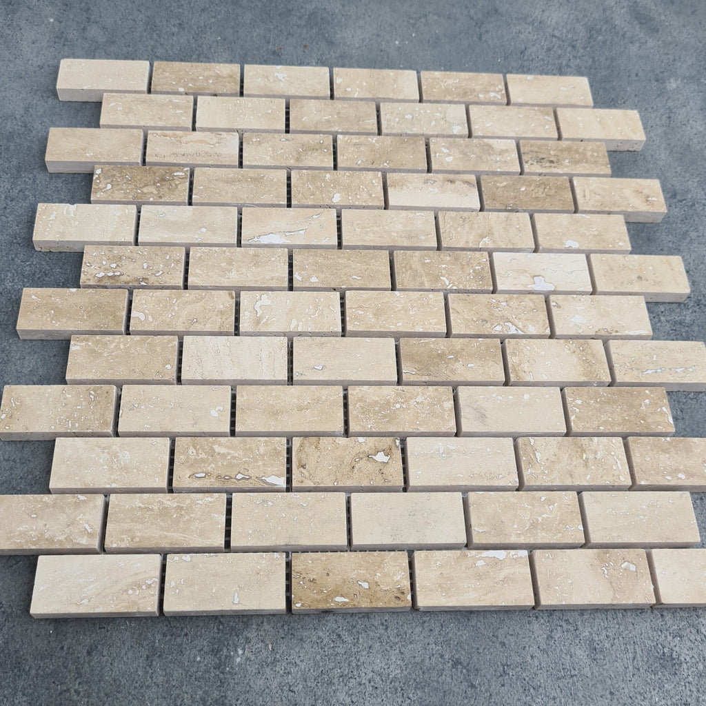 Honed Travertine Mesh-Mounted Mosaic Tile 12x12 - Soft Walnut Tone